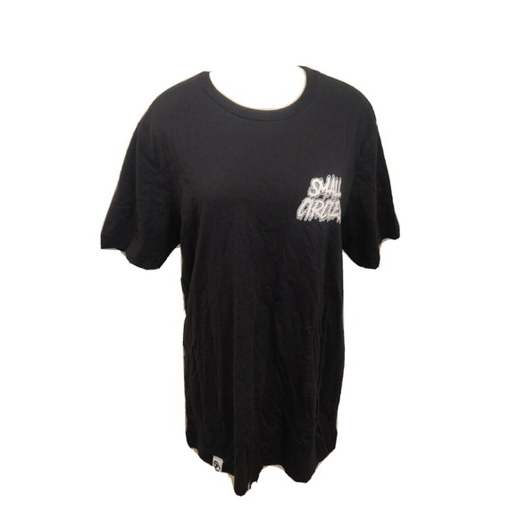 Small Circles Tops - Small Circles Women's Graphic T-shirt Short Sleeve Size L Black Crewneck.